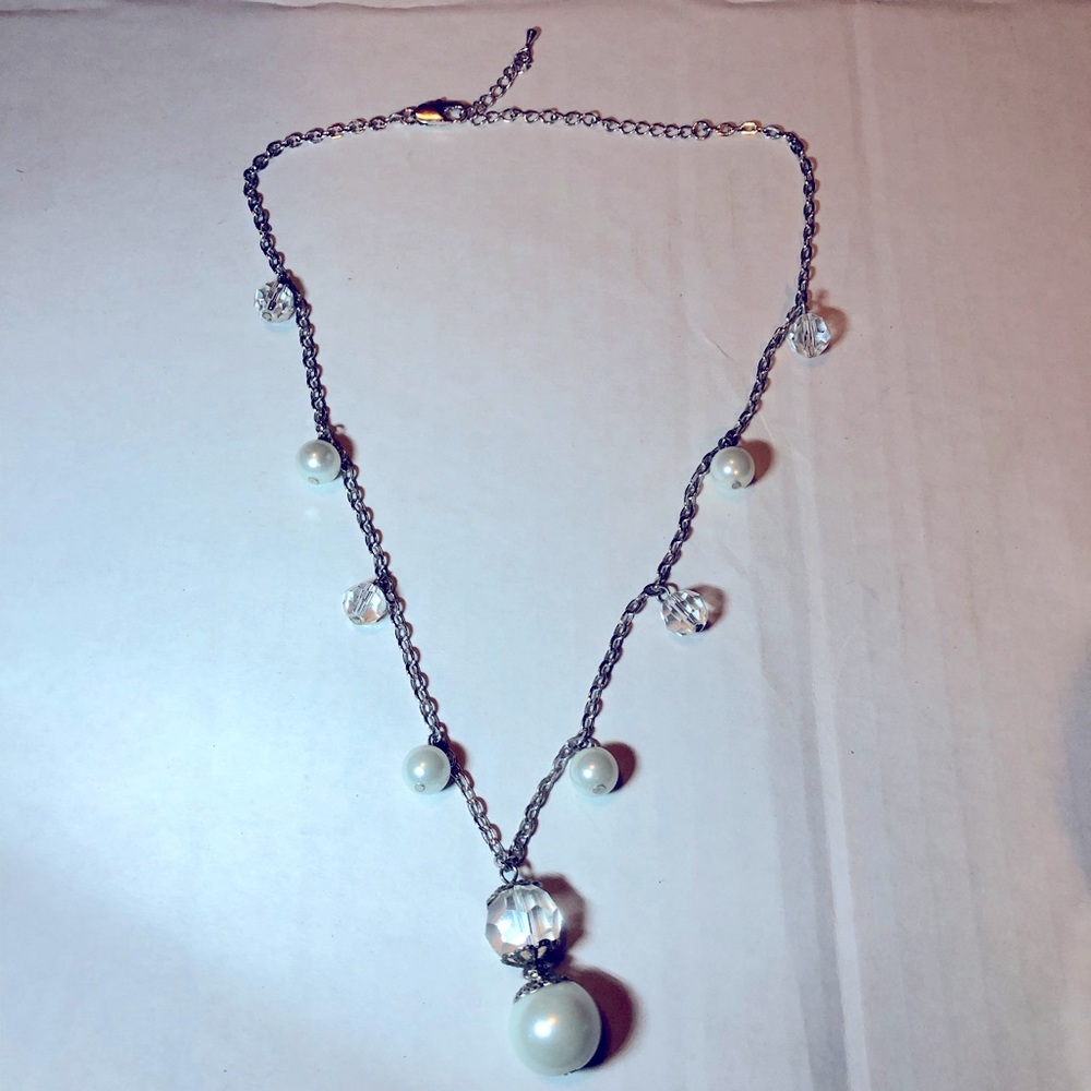 Vintage Park Lane Bridal Necklace, Faux Pearl and Crystals